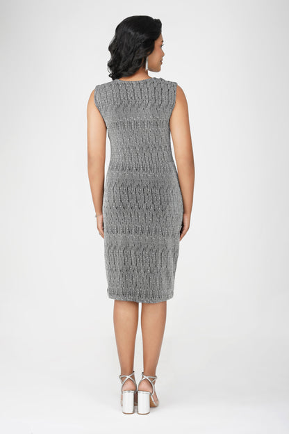 Metallic Ruffle Body-con Dress Silver Stripes