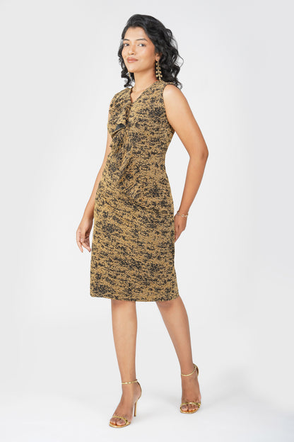 Metallic Ruffle Body-con Dress Black Gold