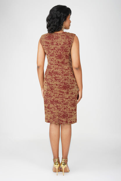 Metallic Ruffle Body-con Dress Maroon