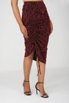 Noir Rouge Black-Red Metallic Drawstring Bodycon Skirt