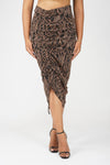 Noir Copper Metallic Drawstring Bodycon Skirt
