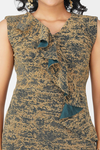 Metallic Ruffle Body-con Dress Forest Green