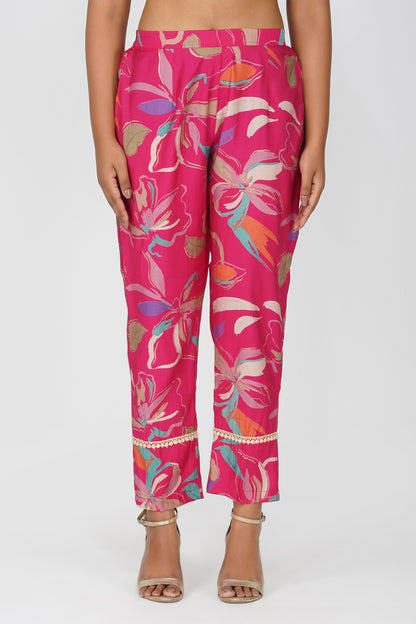 Pink Abstract Printed Co-ord Set – Sia Flared Kurta with Palazzo Pants