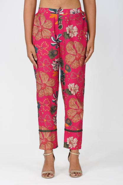 Rani Floral Printed Co-ord Set – Flared Kurta with Lace & Printed Pants