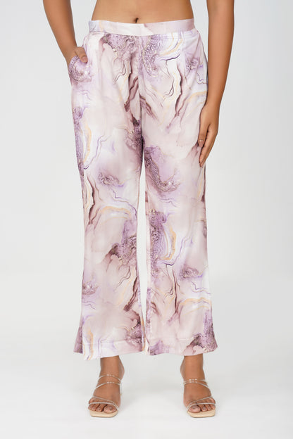 Marbling Co-ord Set – Lavender Marbling Print with Handwork Latkan
