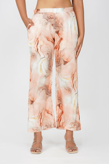 Marbling Co-ord Set – Peach Marbling Print with Gold Highlights & Latkan Detail