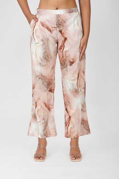 Marbling Co-ord Set – Copper Brown Marbling Print with Gold Highlights & Latkan Detail