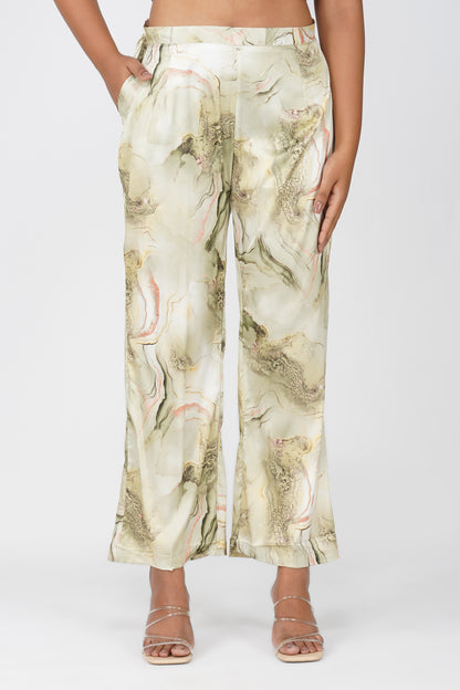 Marbling Co-ord Set – Green Marbling Print with Gold Highlights &amp; Latkan Detail