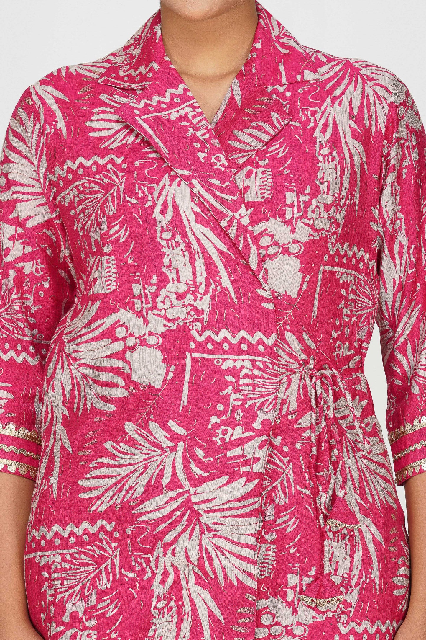 Laila Co-ord Set – Pink Printed Jacket Style Top with Solid Pants (2-Piece Set)