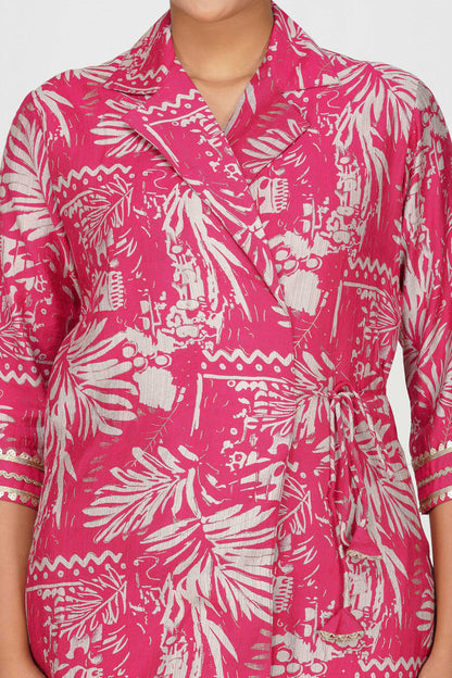 Laila Co-ord Set – Pink Printed Jacket Style Top with Solid Pants (2-Piece Set)