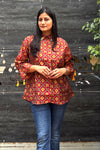 Baawri Maroon Chanderi Printed Shirt with Handmade Tassel Detail | Bindigasm
