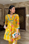 Sia Yellow Floral Printed Co-ord Set – Flared Kurta & Printed Modal Pants