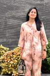 Marbling Co-ord Set – Peach Marbling Print with Gold Highlights & Latkan Detail