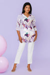 Lavender Swarovski Tunic Co-ord – Printed Casual Set with Pants