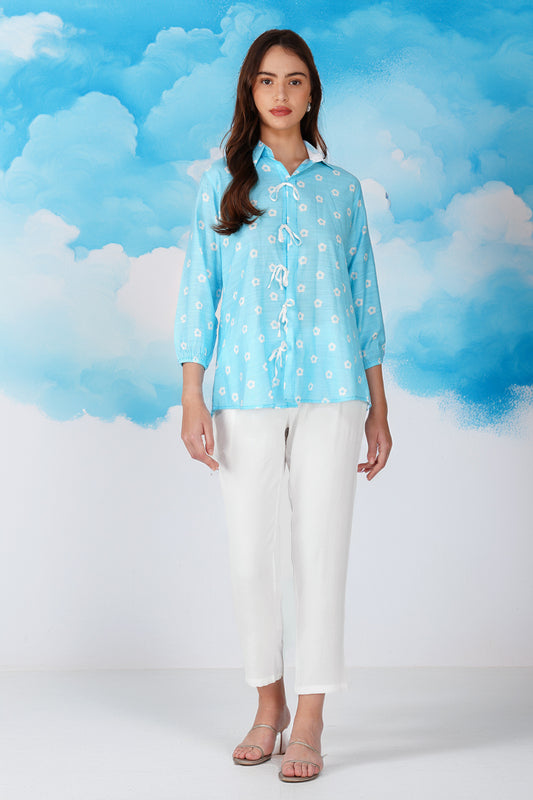 Printed Lace Shirt with Pant Co-ords