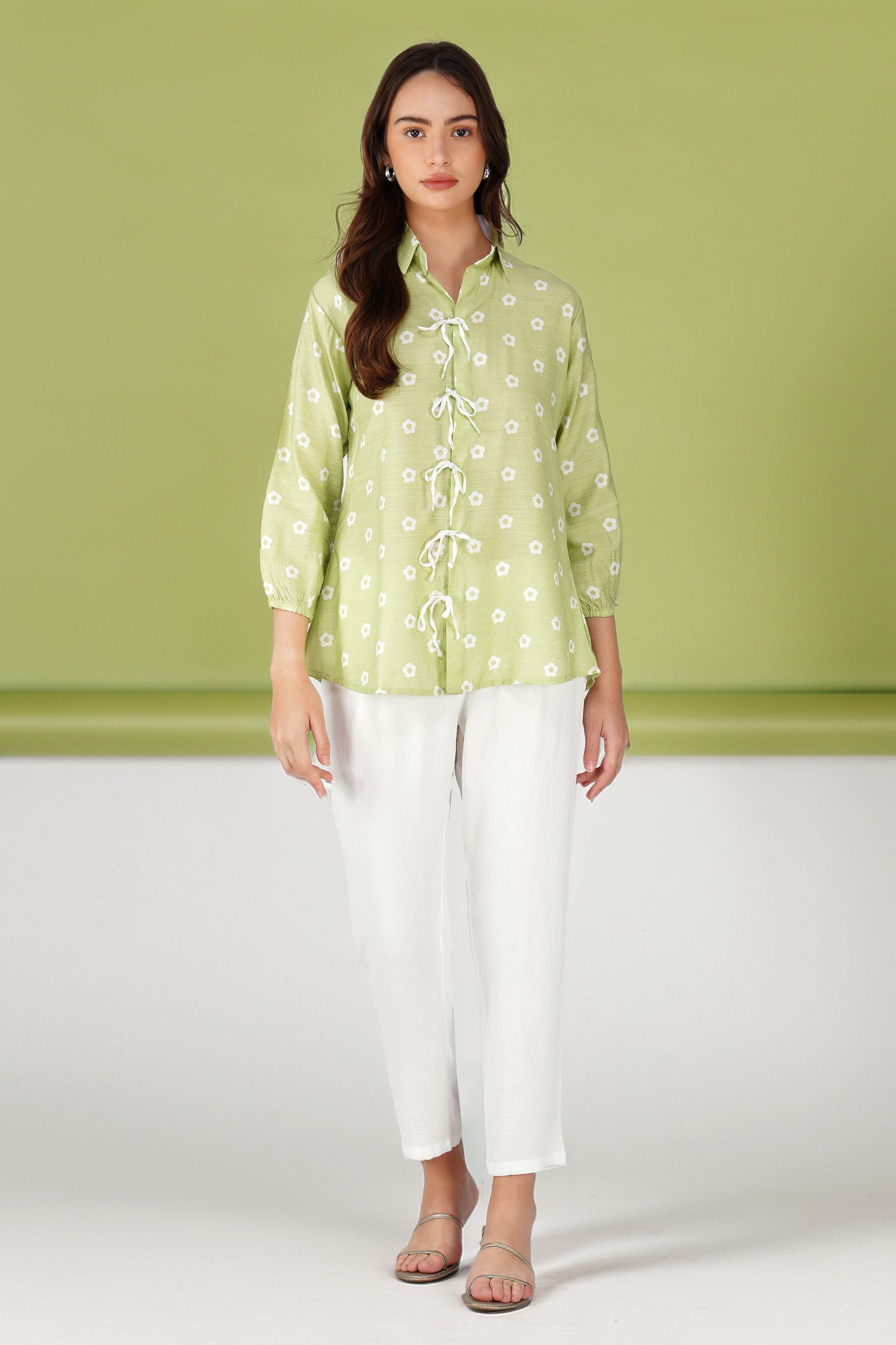 Printed Lace Shirt with Pant Co-ords