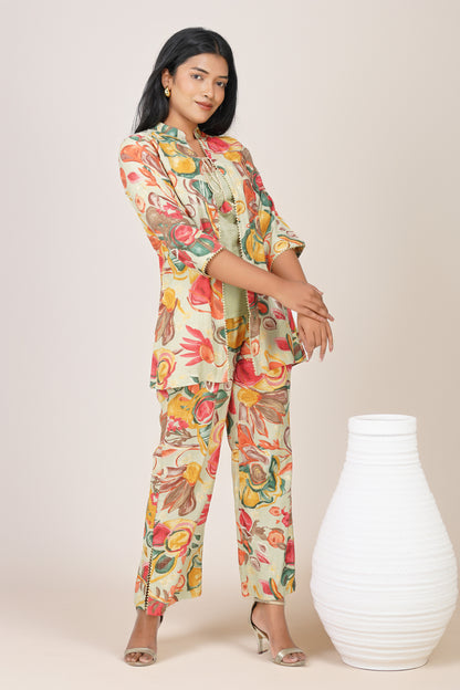 Maahi 3BFP-036 – Pistachio Cream Floral Festive 3-Piece Co-ord Set
