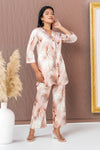 Marbling Co-ord Set – Copper Brown Marbling Print with Gold Highlights & Latkan Detail