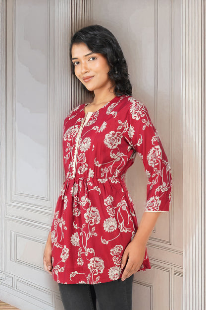 Naaz Ethnic Peplum Top with Sequin Work - Maroon