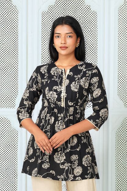 Naaz Ethnic Peplum Top with Sequin Work - Black