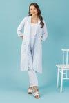 Raahi Light Blue Jacket Co-ord Set – 3-Piece with Spaghetti Top & Striped Flared Pants