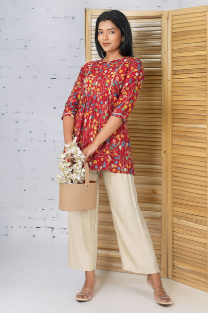 Riya Ethnic Top with Zari - Red