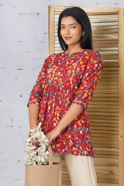 Riya Ethnic Top with Zari - Red