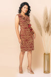 Metallic Ruffle Body-con Dress Maroon