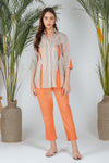 Orange Floral Shirt Co-ord Set – Contrast Panel Top with Solid Pants